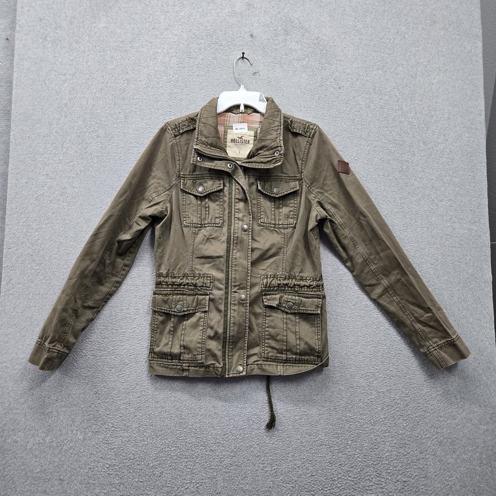 VINTAGE Hollister Women Jacket L Green Canvas Utility Y2K Grunge Military Army